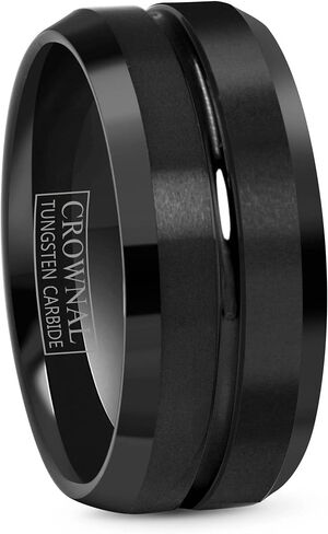 CROWNAL 4mm 6mm 8mm 10mm Black Tungsten Wedding Band Ring Men Women Beveled edges Polished Grooved Center Comfort Fit Size 4 To 17 in Kuwait