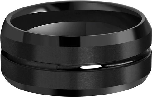 CROWNAL 4mm 6mm 8mm 10mm Black Tungsten Wedding Band Ring Men Women Beveled edges Polished Grooved Center Comfort Fit Size 4 To 17 in Kuwait