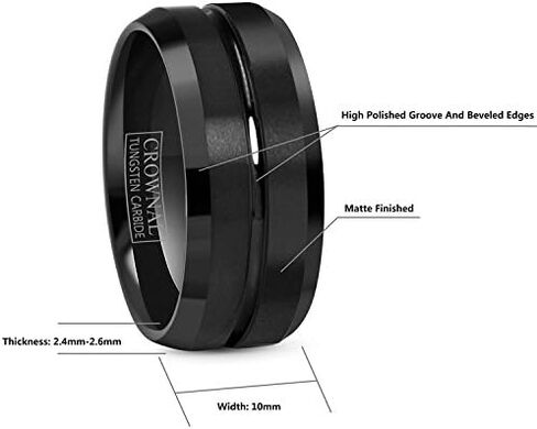 CROWNAL 4mm 6mm 8mm 10mm Black Tungsten Wedding Band Ring Men Women Beveled edges Polished Grooved Center Comfort Fit Size 4 To 17 in Kuwait