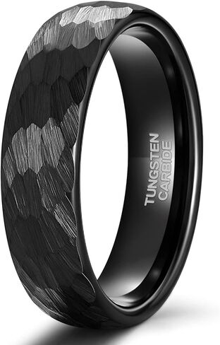 TRUMIUM 6mm 8mm Black Gold Mens Wedding Band Tungsten Carbide Rings for Men Women Hammered Multi-faceted Matte Finished Engagement Promise Couple Rings Size 6-14 in Saudi Arabia
