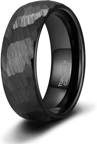 TRUMIUM 6mm 8mm Black Gold Mens Wedding Band Tungsten Carbide Rings for Men Women Hammered Multi-faceted Matte Finished Engagement Promise Couple Rings Size 6-14 in Saudi Arabia