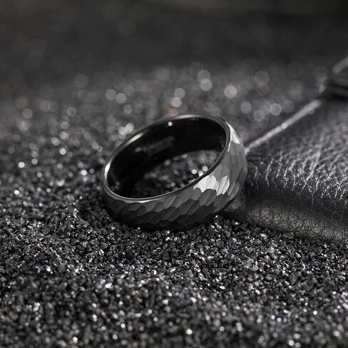TRUMIUM 6mm 8mm Black Gold Mens Wedding Band Tungsten Carbide Rings for Men Women Hammered Multi-faceted Matte Finished Engagement Promise Couple Rings Size 6-14 in Saudi Arabia