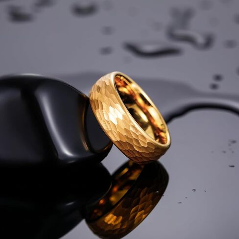 TRUMIUM 6mm 8mm Black Gold Mens Wedding Band Tungsten Carbide Rings for Men Women Hammered Multi-faceted Matte Finished Engagement Promise Couple Rings Size 6-14 in Saudi Arabia