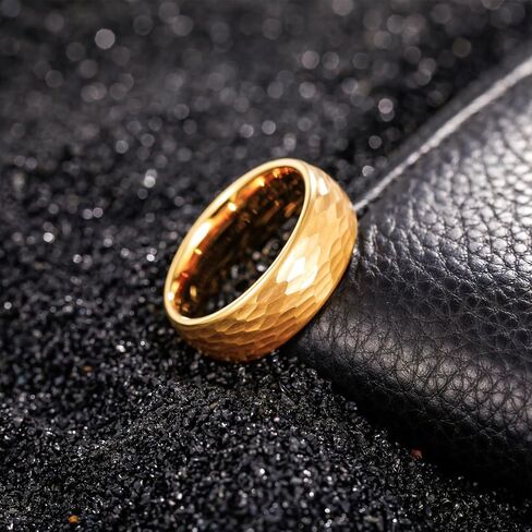 TRUMIUM 6mm 8mm Black Gold Mens Wedding Band Tungsten Carbide Rings for Men Women Hammered Multi-faceted Matte Finished Engagement Promise Couple Rings Size 6-14 in Saudi Arabia