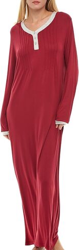 قميص نوم نسائي طويل من نسيج ناعم من Alexander Del Rossa، قميص نوم طويل بطول كامل، بيجامة هينلي مع جيوب in Kuwait
