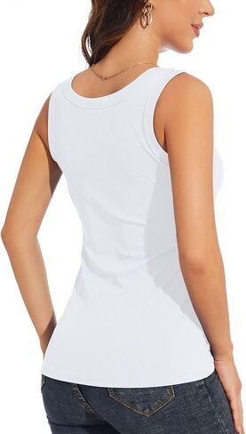 UQOIIL Womens Ribbed Tank Tops Plain Summer Scoop Neck Basic Slim Fitted Sleeveless Camis(S-2XL) in Saudi Arabia