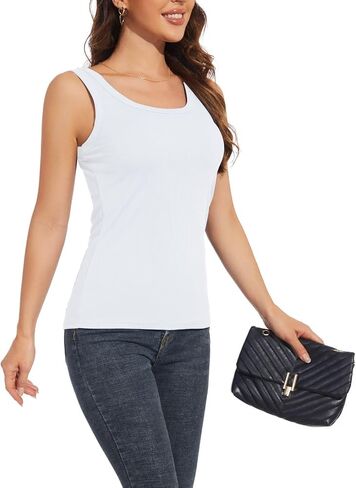 UQOIIL Womens Ribbed Tank Tops Plain Summer Scoop Neck Basic Slim Fitted Sleeveless Camis(S-2XL) in Saudi Arabia