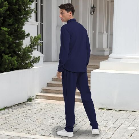 طقم ملابس كاجوال للرجال من اف زد ان اتش كيو ال مكون من قطعتين من قمصان وبنطلون باكمام طويلة وازرار امامية من قطعتين in Kuwait