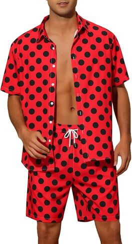 Lars Amadeus Polka Dots Hawaiian Set for Men's Short Sleeves Summer Shirts 2 Pieces Suit in Saudi Arabia