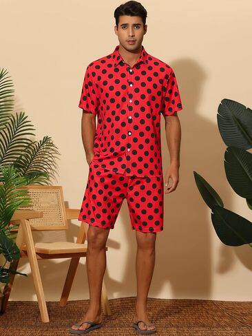 Lars Amadeus Polka Dots Hawaiian Set for Men's Short Sleeves Summer Shirts 2 Pieces Suit in Saudi Arabia