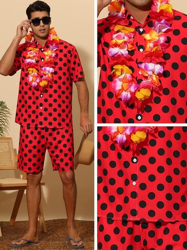 Lars Amadeus Polka Dots Hawaiian Set for Men's Short Sleeves Summer Shirts 2 Pieces Suit in Saudi Arabia