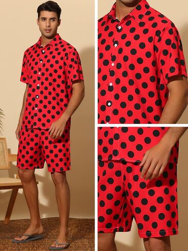 Lars Amadeus Polka Dots Hawaiian Set for Men's Short Sleeves Summer Shirts 2 Pieces Suit in Saudi Arabia