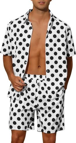 Lars Amadeus Polka Dots Hawaiian Set for Men's Short Sleeves Summer Shirts 2 Pieces Suit in Saudi Arabia