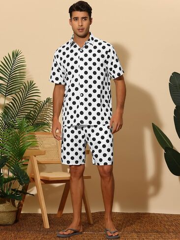 Lars Amadeus Polka Dots Hawaiian Set for Men's Short Sleeves Summer Shirts 2 Pieces Suit in Saudi Arabia