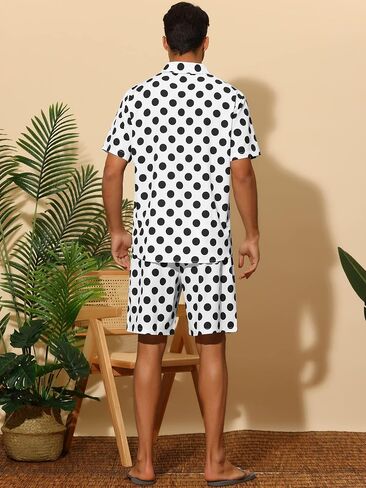 Lars Amadeus Polka Dots Hawaiian Set for Men's Short Sleeves Summer Shirts 2 Pieces Suit in Saudi Arabia