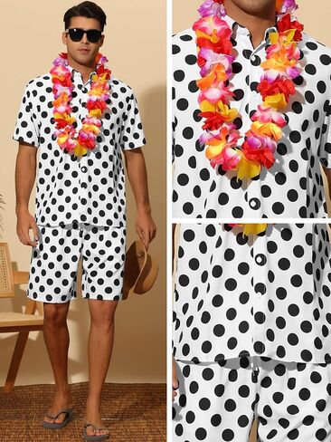 Lars Amadeus Polka Dots Hawaiian Set for Men's Short Sleeves Summer Shirts 2 Pieces Suit in Saudi Arabia