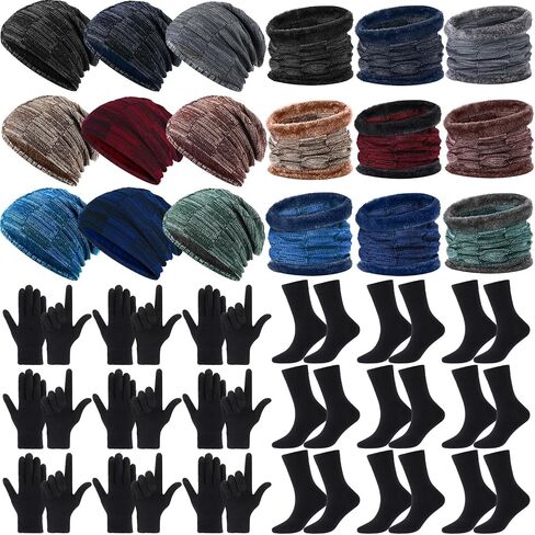 Breathffy 36 Pcs Winter Beanie Hats Scarf Gloves Sock Set Warm Fleece Lined Knitted Hat Skull Cap for Men Women Touchscreen Gloves Neck Gaiter Warm Sock for Winter Multicolor in Saudi Arabia
