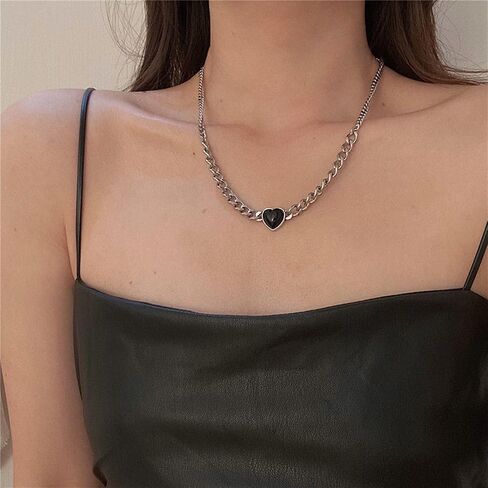 Buyongwant Black Heart shaped Necklace Pendant Y2k Irregular Chain Fashion Versatile Jewelry Women's Christmas Gift in Kuwait