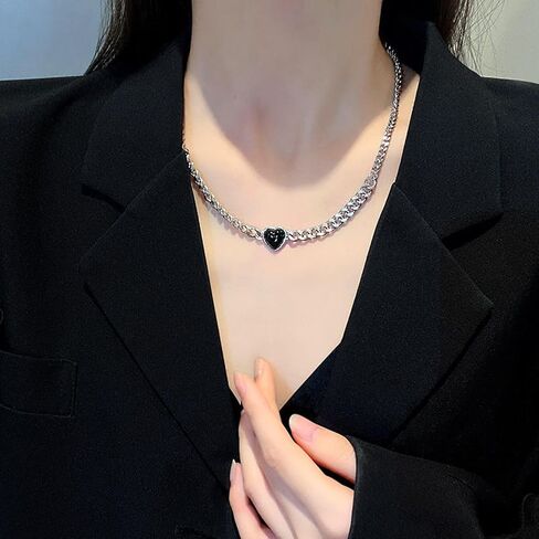 Buyongwant Black Heart shaped Necklace Pendant Y2k Irregular Chain Fashion Versatile Jewelry Women's Christmas Gift in Kuwait