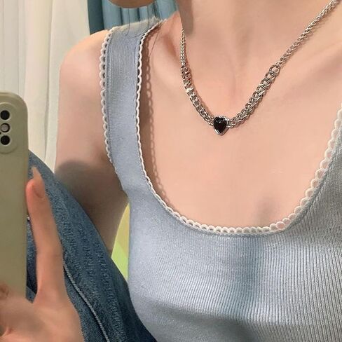 Buyongwant Black Heart shaped Necklace Pendant Y2k Irregular Chain Fashion Versatile Jewelry Women's Christmas Gift in Kuwait
