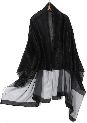 STARWHISPER Women's Gold Trim Silk Scarf Shawl Wrap - Elegant Accessory for Evening Dress - Gift Packaged in Saudi Arabia