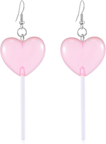Food Sweet Cute Clear Transparent Heart Candy Resin Lollipop Earrings Resin Candy Earrings Costume Trendy Style Women Girl Jewelry in Kuwait