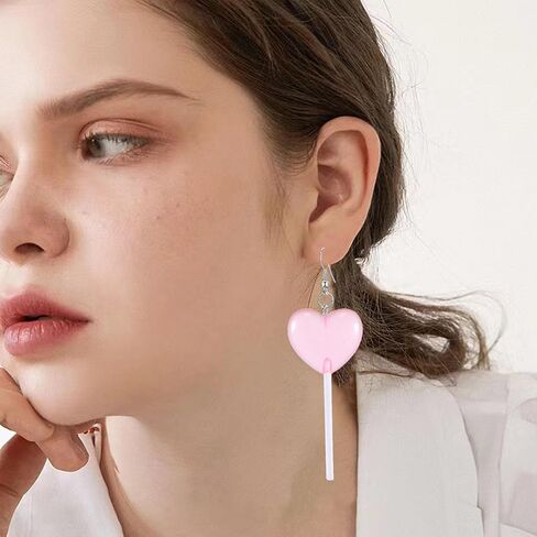 Food Sweet Cute Clear Transparent Heart Candy Resin Lollipop Earrings Resin Candy Earrings Costume Trendy Style Women Girl Jewelry in Kuwait