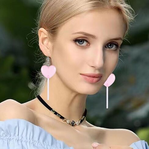 Food Sweet Cute Clear Transparent Heart Candy Resin Lollipop Earrings Resin Candy Earrings Costume Trendy Style Women Girl Jewelry in Kuwait
