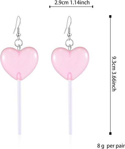 Food Sweet Cute Clear Transparent Heart Candy Resin Lollipop Earrings Resin Candy Earrings Costume Trendy Style Women Girl Jewelry in Kuwait