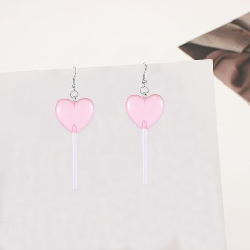 Food Sweet Cute Clear Transparent Heart Candy Resin Lollipop Earrings Resin Candy Earrings Costume Trendy Style Women Girl Jewelry in Kuwait