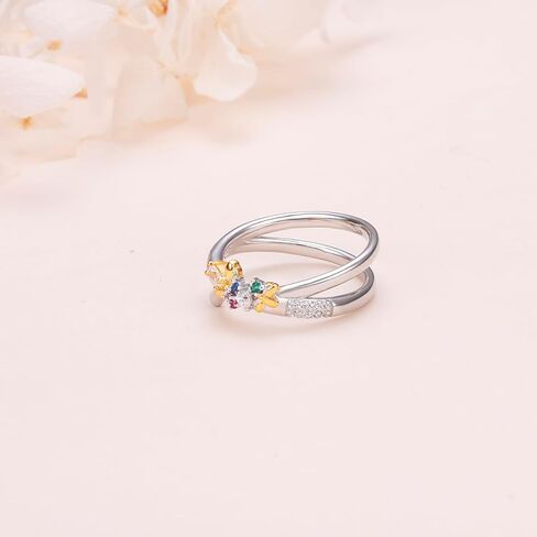 JZMSJF S925 فضة النحل خواتم زركون المزدوج التراص خواتم وعد محسن حلقة مزدوجة للنساء فتاة في سن المراهقة in Kuwait