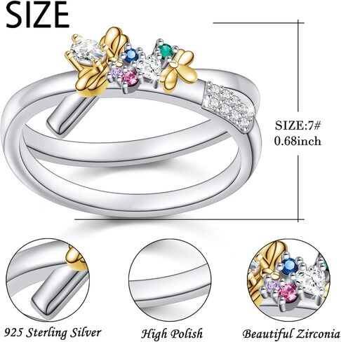 JZMSJF S925 فضة النحل خواتم زركون المزدوج التراص خواتم وعد محسن حلقة مزدوجة للنساء فتاة في سن المراهقة in Kuwait