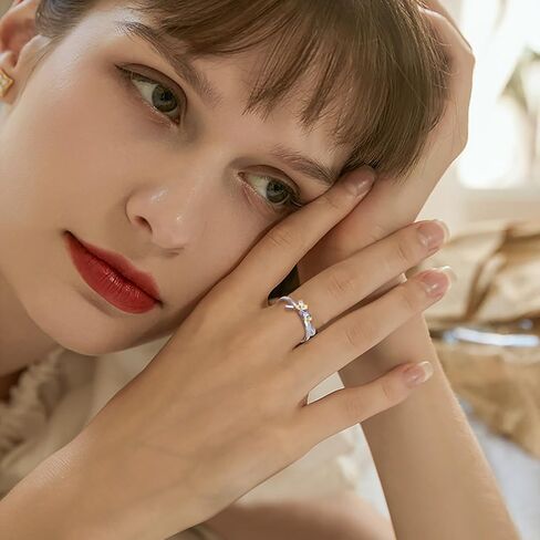 JZMSJF S925 فضة النحل خواتم زركون المزدوج التراص خواتم وعد محسن حلقة مزدوجة للنساء فتاة في سن المراهقة in Kuwait