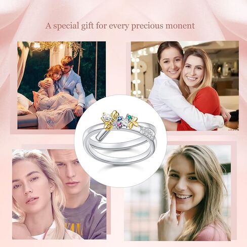 JZMSJF S925 فضة النحل خواتم زركون المزدوج التراص خواتم وعد محسن حلقة مزدوجة للنساء فتاة في سن المراهقة in Kuwait