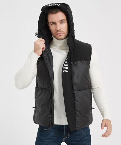 سترة منتفخة للرجال من PUREMSX، معطف شتوي دافئ مبطن للاستخدام الخارجي بدون أكمام in Kuwait