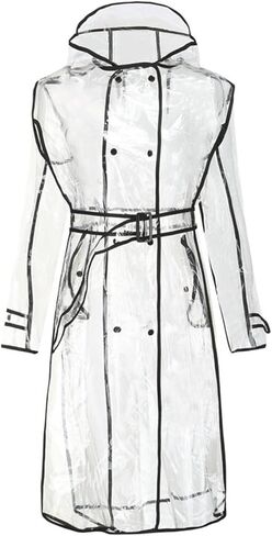 معطف واق من المطر شفاف للنساء من Fecialy مقاوم للماء وغطاء للرأس مع حزام in Kuwait