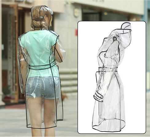 معطف واق من المطر شفاف للنساء من Fecialy مقاوم للماء وغطاء للرأس مع حزام in Kuwait