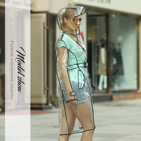 معطف واق من المطر شفاف للنساء من Fecialy مقاوم للماء وغطاء للرأس مع حزام in Kuwait