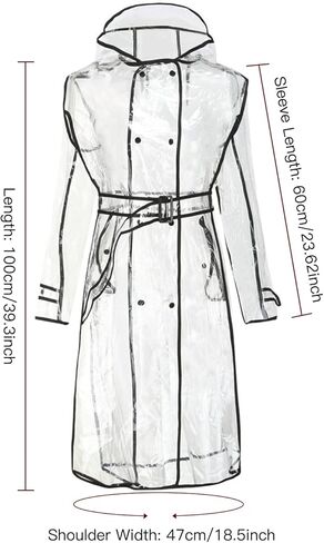 معطف واق من المطر شفاف للنساء من Fecialy مقاوم للماء وغطاء للرأس مع حزام in Kuwait
