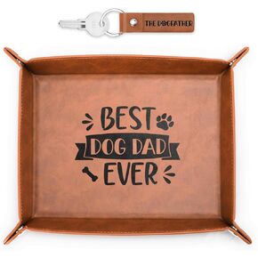 صينية من الجلد الصناعي لتنظيم سلسلة المفاتيح من الجلد الصناعي للرجال من ايكوديس، صينية مفاتيح للكلب والد للمنضدة بجانب السرير والمكتب ومحبي الكلاب، افكار هدايا لعيد الاب والكريسماس واعياد الميلاد in Kuwait