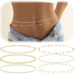 IRONBOX 6 قطع سلسلة الخصر بيكيني سلسلة الجسم للنساء الطبقات الذهب سلسلة البطن للخصر اللؤلؤ حبة الجسم مجوهرات اكسسوارات للنساء والفتيات in Kuwait