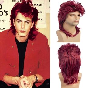 Petelf Curly Mullet Wigs for Men 70s 80s Disco Rocker Wig Costumes Fancy Party Accessory Cosplay Halloween Wig Male Short Shaggy Layered Light Black Mullet Wig