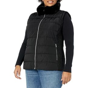 Calvin Klein Women's Plus Quilted Vest with Fur Collar, Black in Saudi Arabia