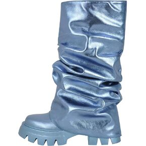 MissHeel Slouchy Metallic Platform Booties Fold Over in Kuwait