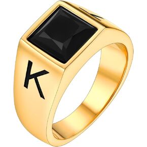 Supcare Square Gemstone Signet Ring for Men,Blue Topaz/Black Onxy Cocktail Ring Comfort Fit Size 7-14,Custom Jewelry for Men (with Gift Package)
