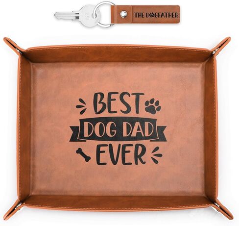 صينية من الجلد الصناعي لتنظيم سلسلة المفاتيح من الجلد الصناعي للرجال من ايكوديس، صينية مفاتيح للكلب والد للمنضدة بجانب السرير والمكتب ومحبي الكلاب، افكار هدايا لعيد الاب والكريسماس واعياد الميلاد in Kuwait