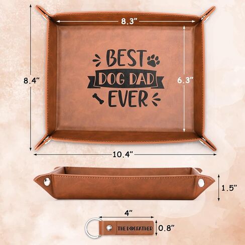 صينية من الجلد الصناعي لتنظيم سلسلة المفاتيح من الجلد الصناعي للرجال من ايكوديس، صينية مفاتيح للكلب والد للمنضدة بجانب السرير والمكتب ومحبي الكلاب، افكار هدايا لعيد الاب والكريسماس واعياد الميلاد in Kuwait