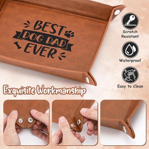 صينية من الجلد الصناعي لتنظيم سلسلة المفاتيح من الجلد الصناعي للرجال من ايكوديس، صينية مفاتيح للكلب والد للمنضدة بجانب السرير والمكتب ومحبي الكلاب، افكار هدايا لعيد الاب والكريسماس واعياد الميلاد in Kuwait