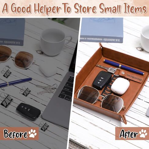 صينية من الجلد الصناعي لتنظيم سلسلة المفاتيح من الجلد الصناعي للرجال من ايكوديس، صينية مفاتيح للكلب والد للمنضدة بجانب السرير والمكتب ومحبي الكلاب، افكار هدايا لعيد الاب والكريسماس واعياد الميلاد in Kuwait