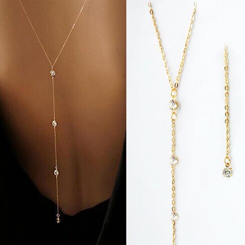 WZNBBOY مثير طويل شرابة خلفية قلادة كريستال الجسم سلسلة قلادة عارية الذراعين الذهب حجر الراين Y عارية الذراعين قلادة الزفاف العرائس اللباس الملحقات بيكيني الصيف الشاطئ الجسم قلادة مجوهرات للنساء in Kuwait